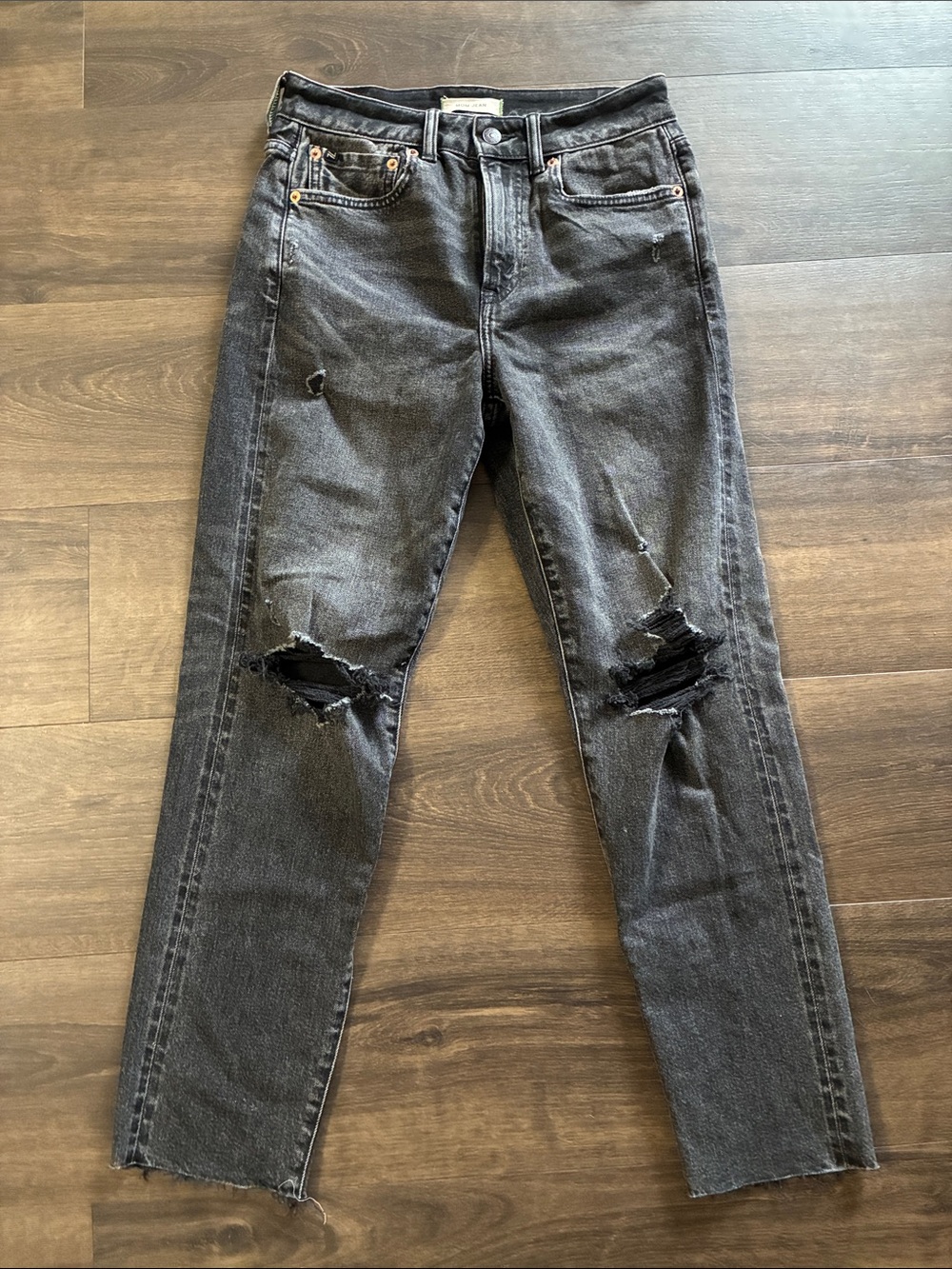 American Eagle AE77 Premium Mom Jeans Size 4 Distressed Black